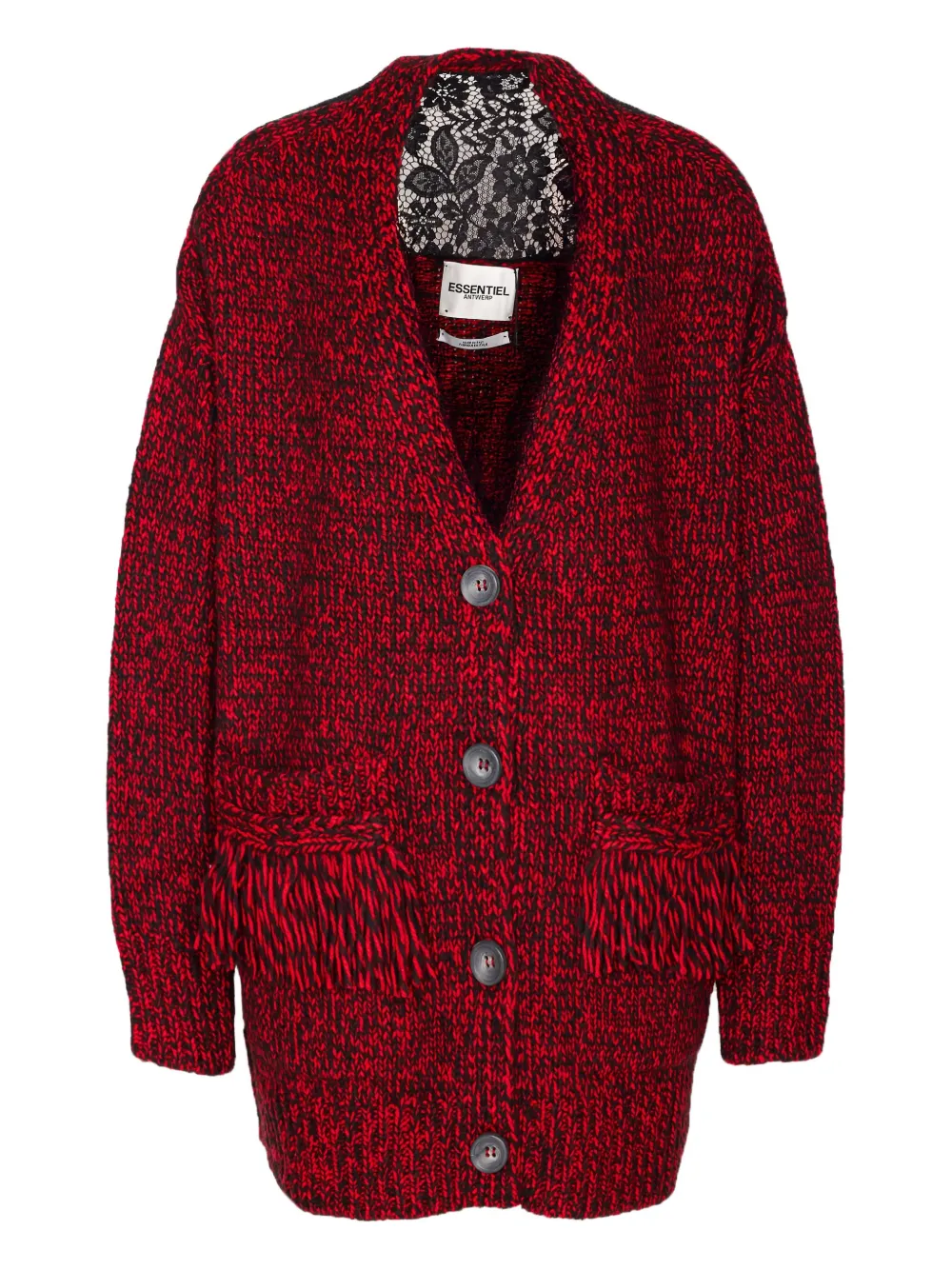 Essentiel Antwerp lace-insert button cardigan | Red | Image 1