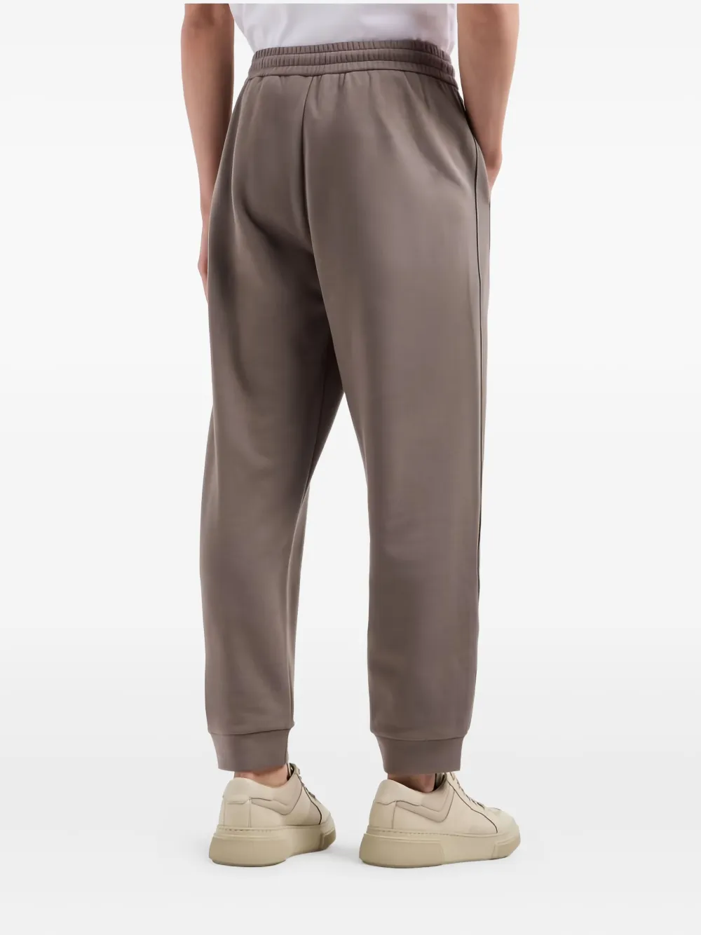 Giorgio Armani Cotton-cashmere Logo Embroidered Sweatpants In Neutral