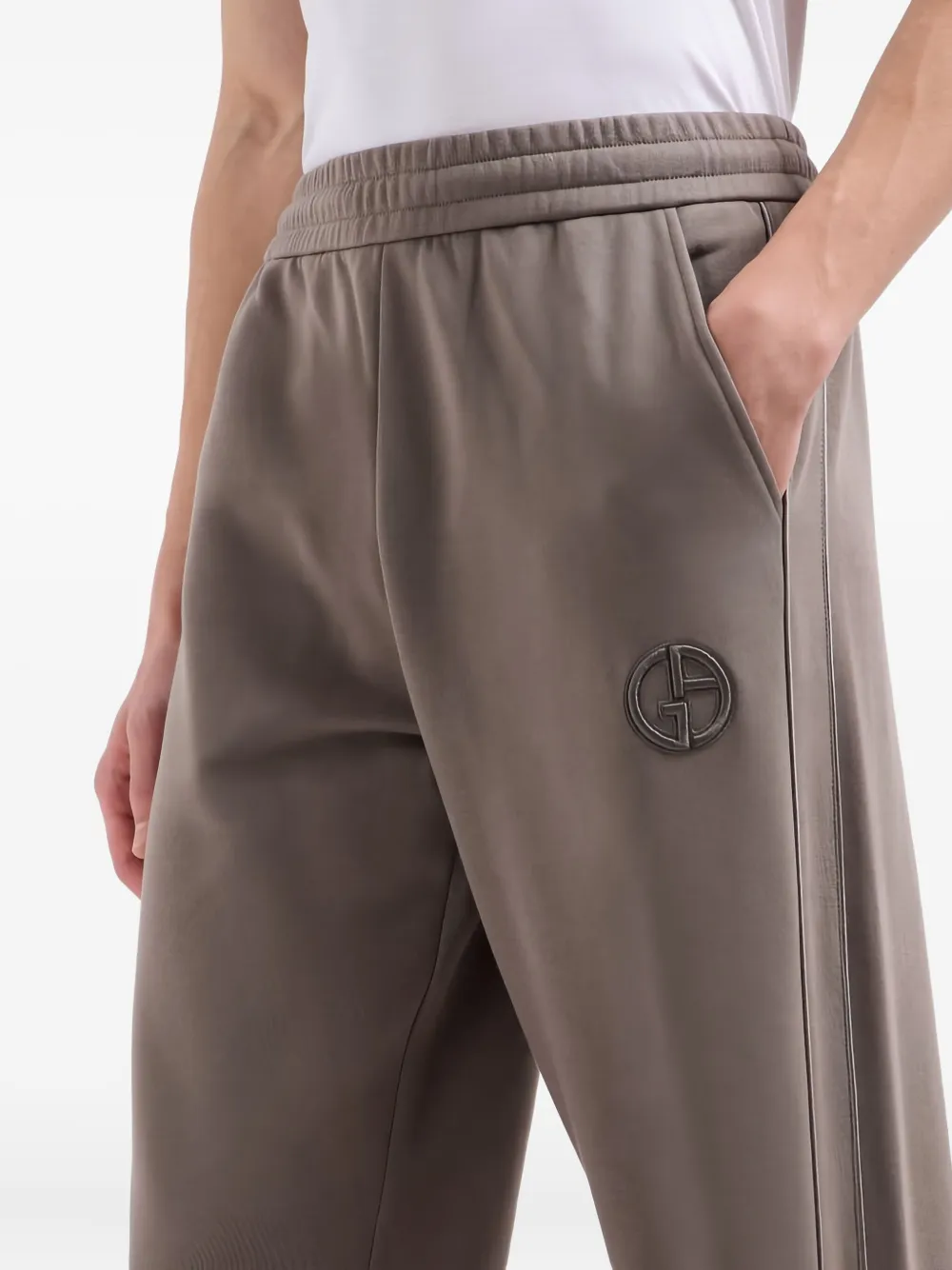 Giorgio Armani Cotton-cashmere Logo Embroidered Sweatpants In Neutral