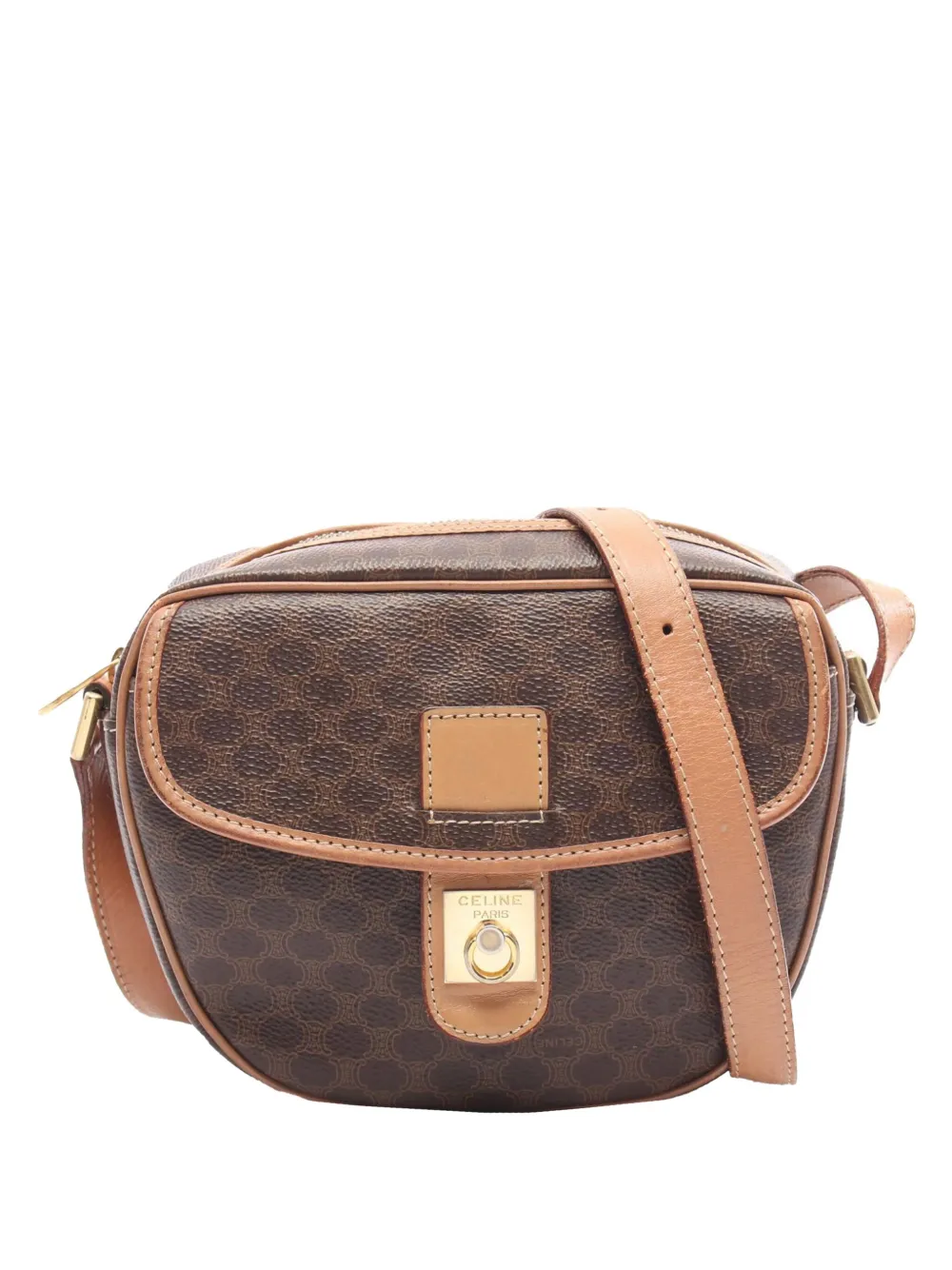 Pre-owned Celine 2014 Macadam Coated Canvas Crossbody Bag In Brown