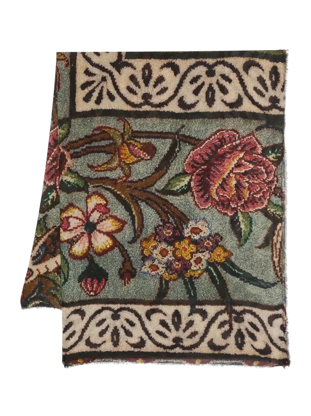 Faliero Sarti Floral Rectangular Scarf Soft Texture In Gray