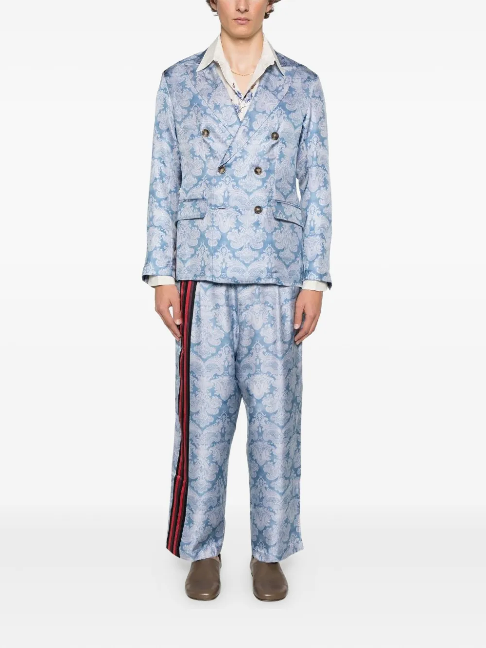 Pierre-louis Mascia Stripe-detail Paisley-print Jacket In Blue
