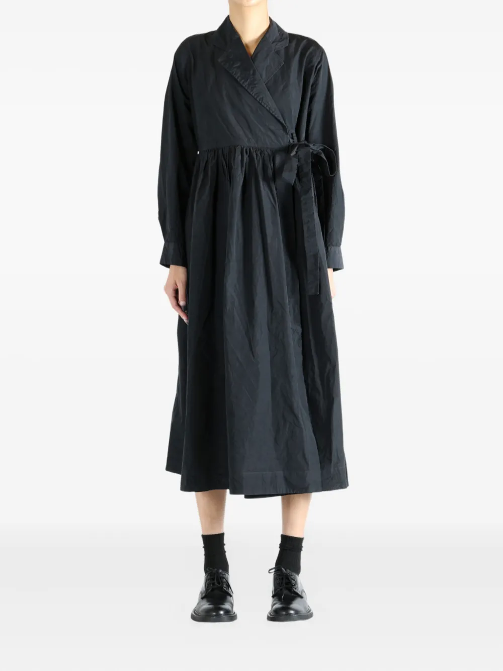 Casey Casey Taffeta Colette wrap-effect gathered midi dress - Zwart