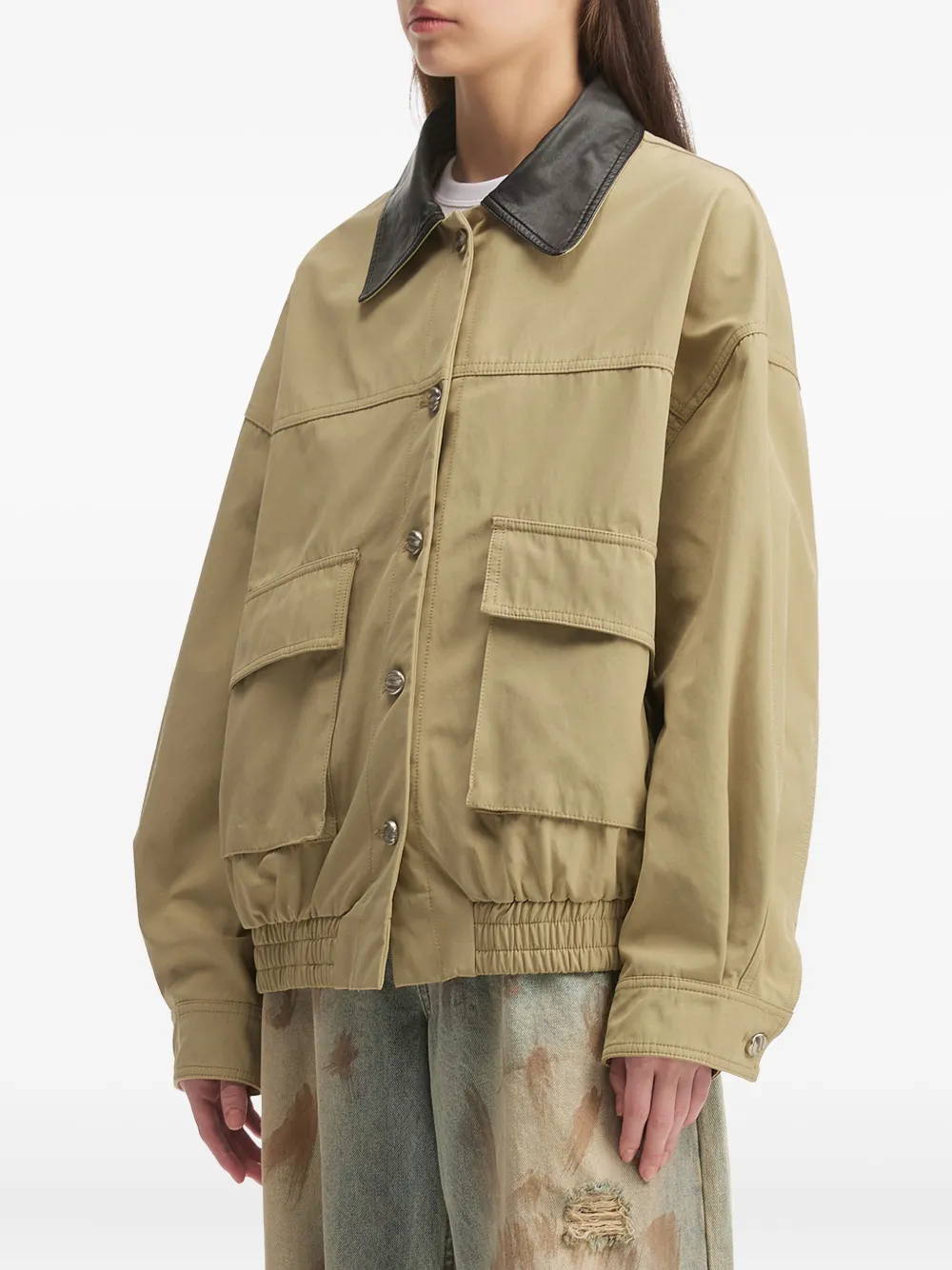 Tout A Coup Collared Elasticated Jacket In Brown