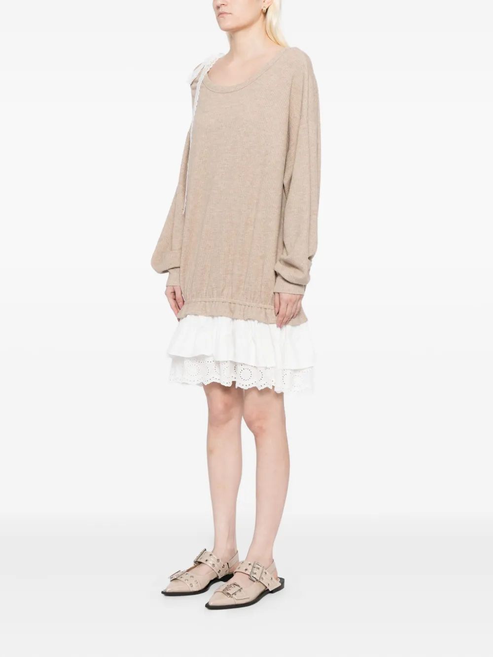 B+ab Long-sleeved Knitted Dress In Neutral
