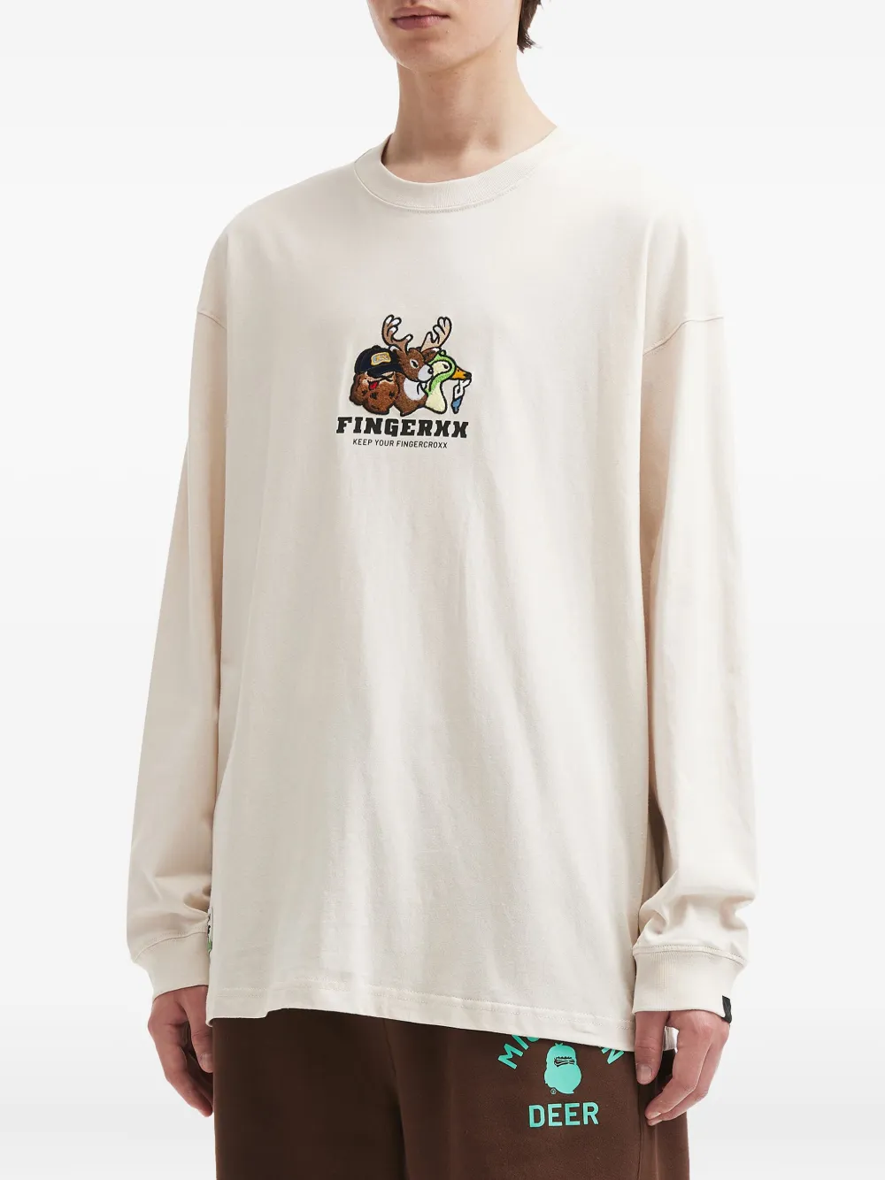 FINGERCROXX T-shirt met lange mouwen en borduurwerk - Wit