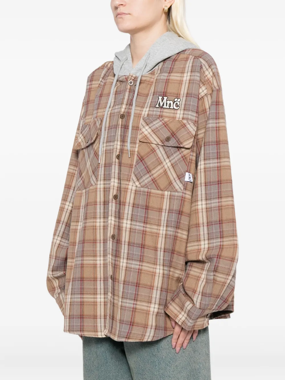 Mini Cream Jack met capuchon en geborduurd logo Bruin