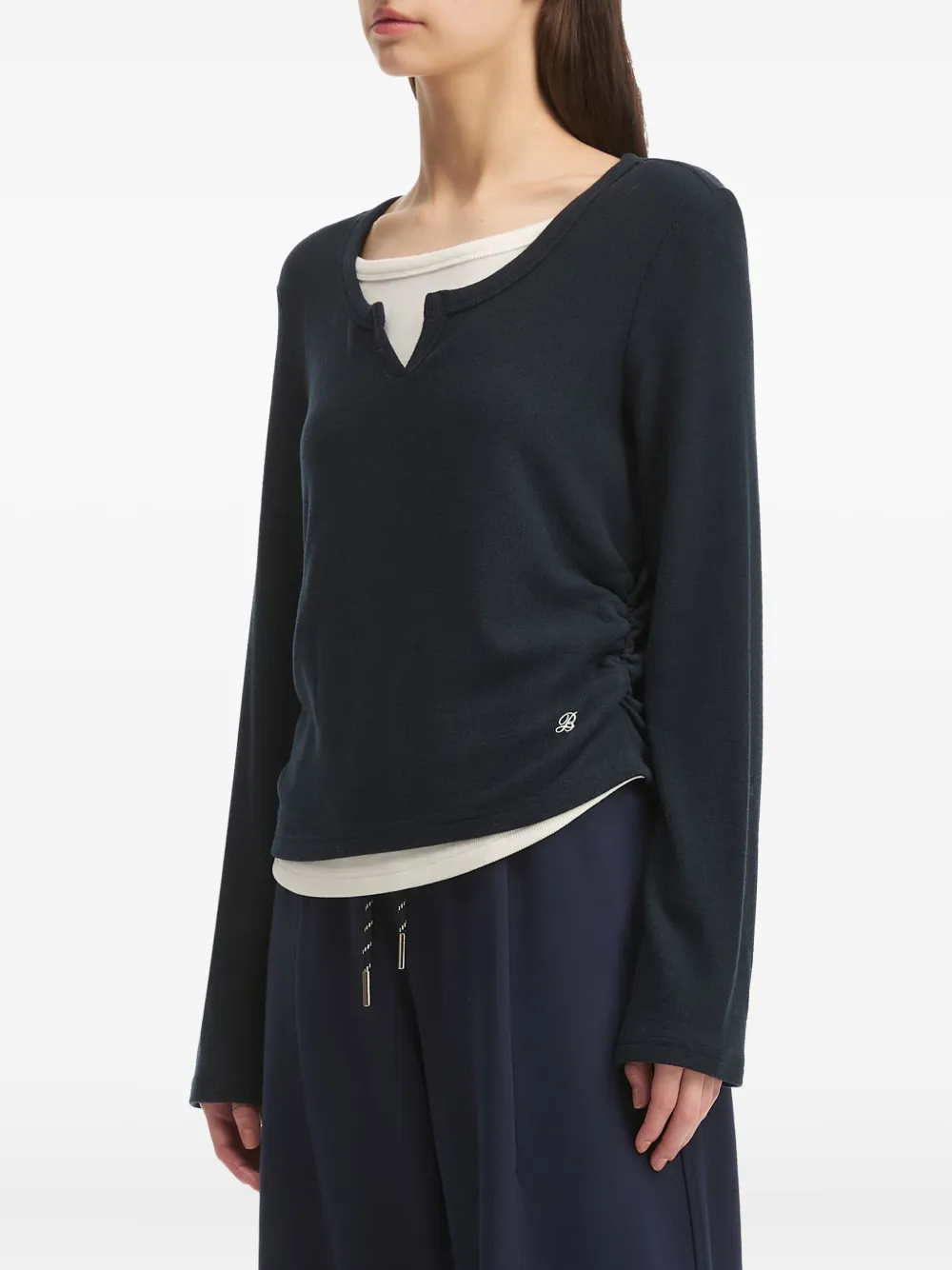 B+ab Layered-detail Side-ruched T-shirt In Blue