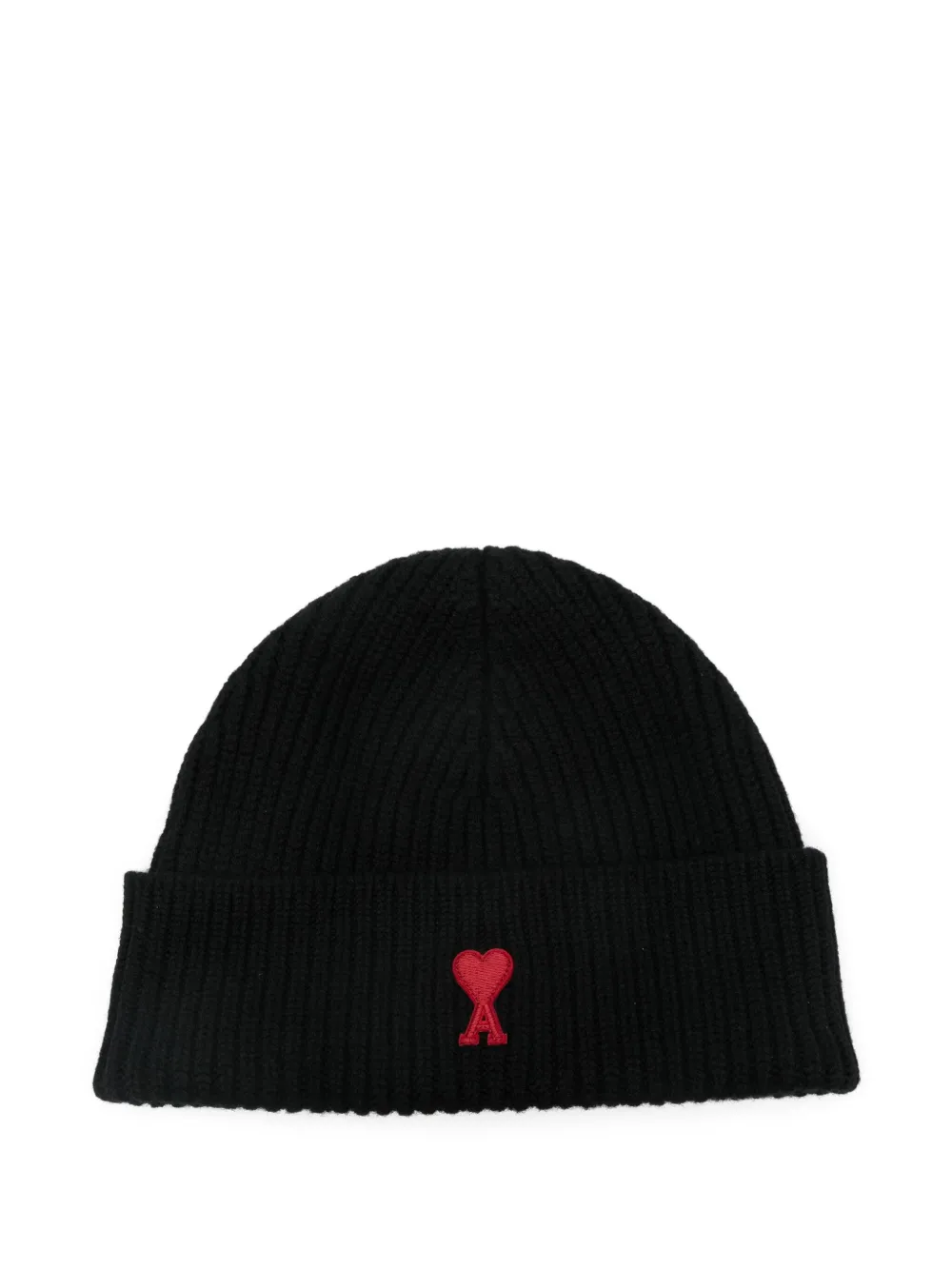 Ami Alexandre Mattiussi Ribbed Heart-logo Beanie In Black
