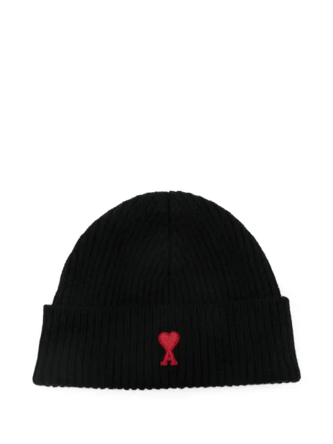 AMI Paris ribbed heart-logo beanie
