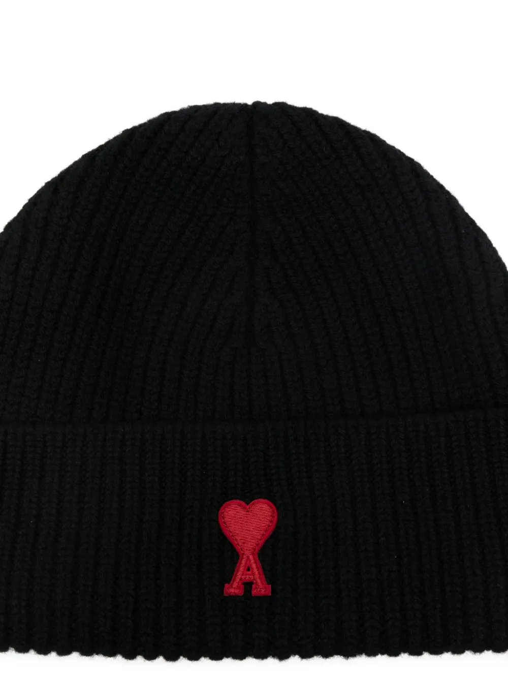 Ami Alexandre Mattiussi Ribbed Heart-logo Beanie In Black