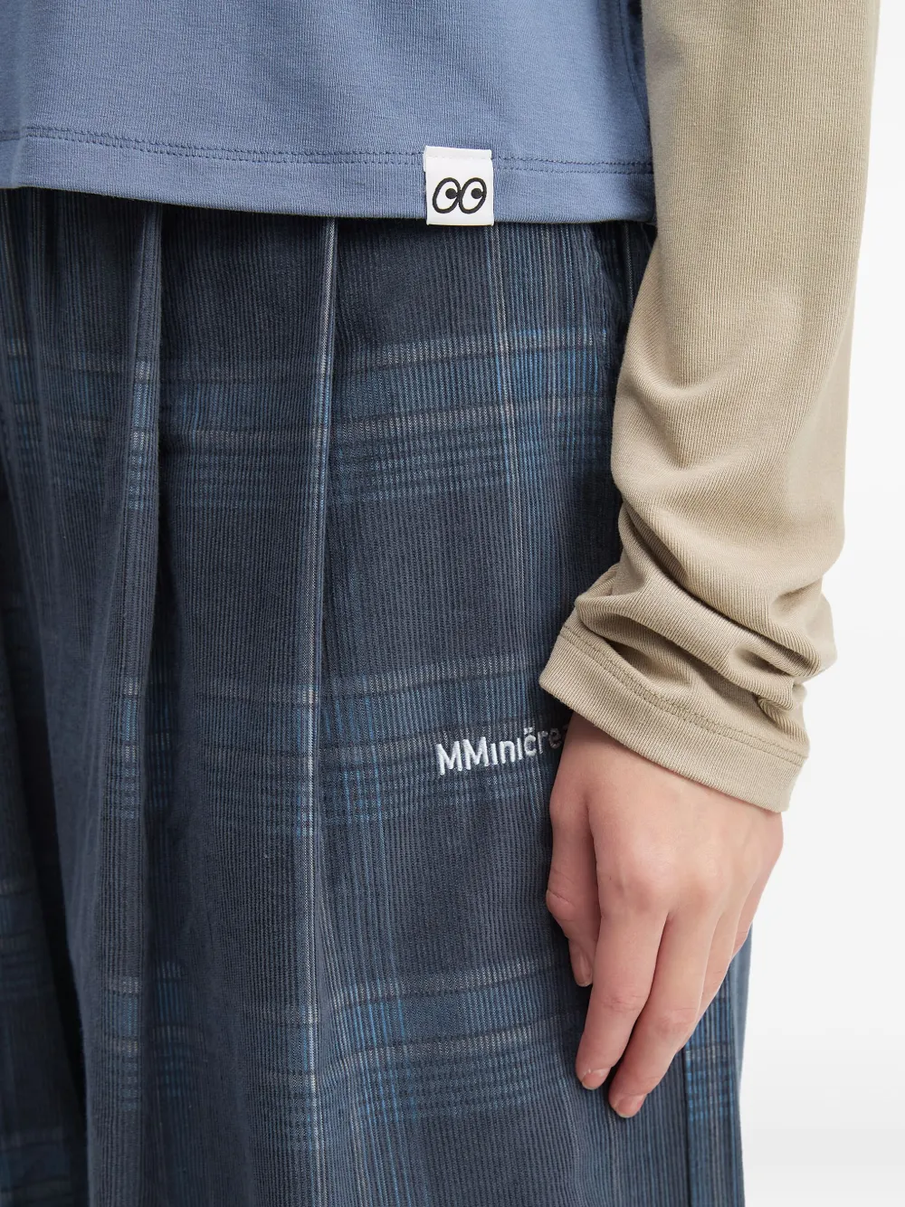 Mini Cream Elasticated-waist Checked Trousers In Blue