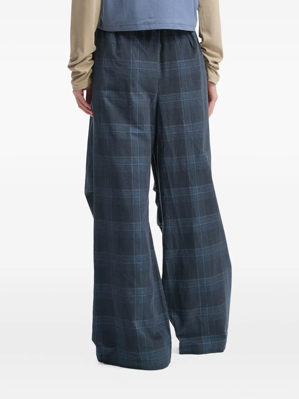 Mini Cream Elasticated-waist Checked Trousers In Blue