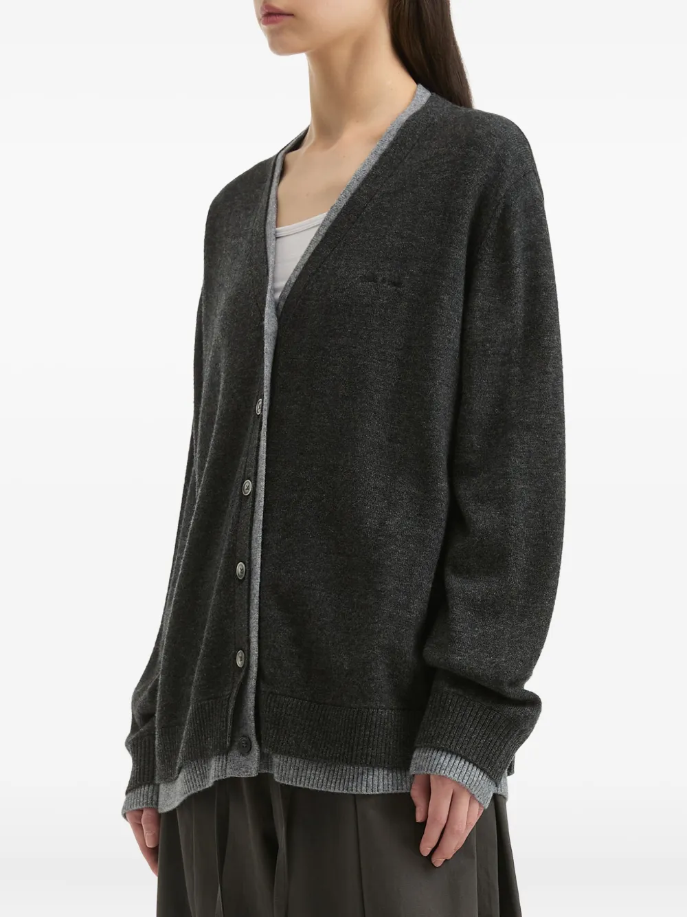 Tout A Coup Embroidered-logo Cardigan In Gray