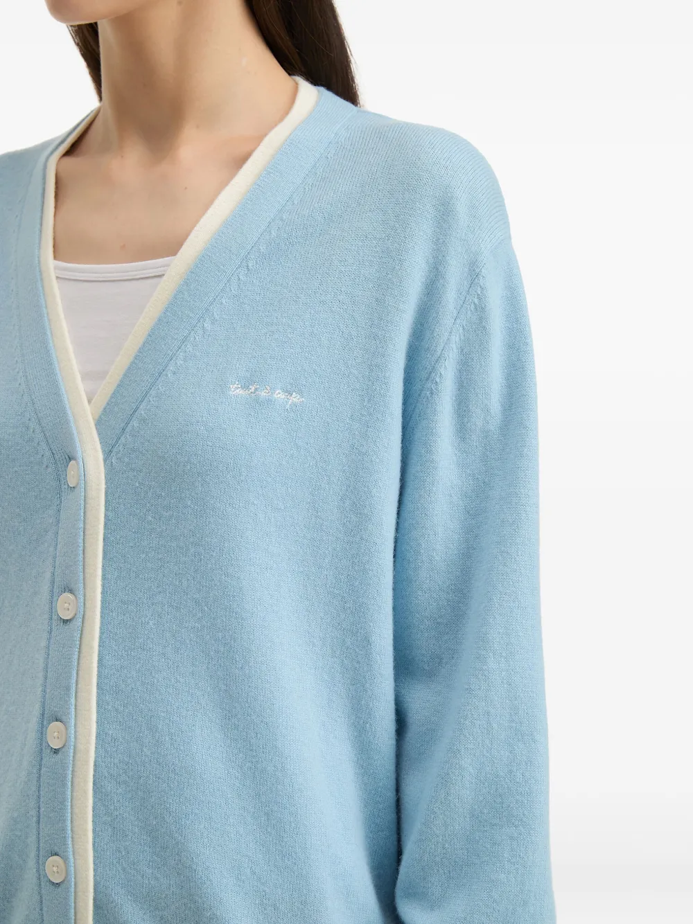 Tout A Coup Embroidered-logo Cardigan In Blue
