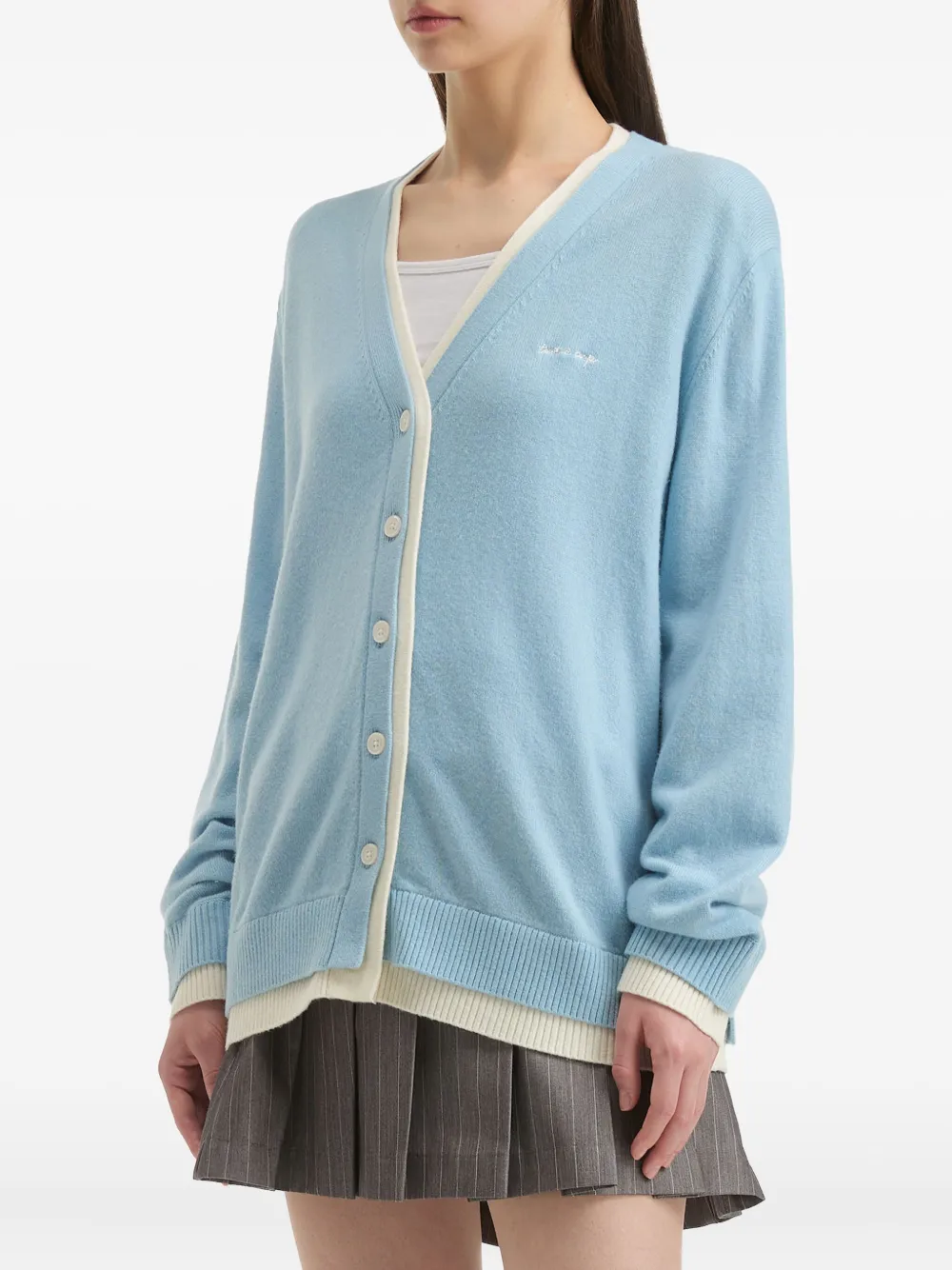 Tout A Coup Embroidered-logo Cardigan In Blue