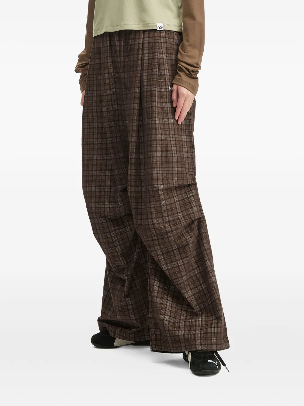  Mini Cream Pleated Checked Trousers - Brown 