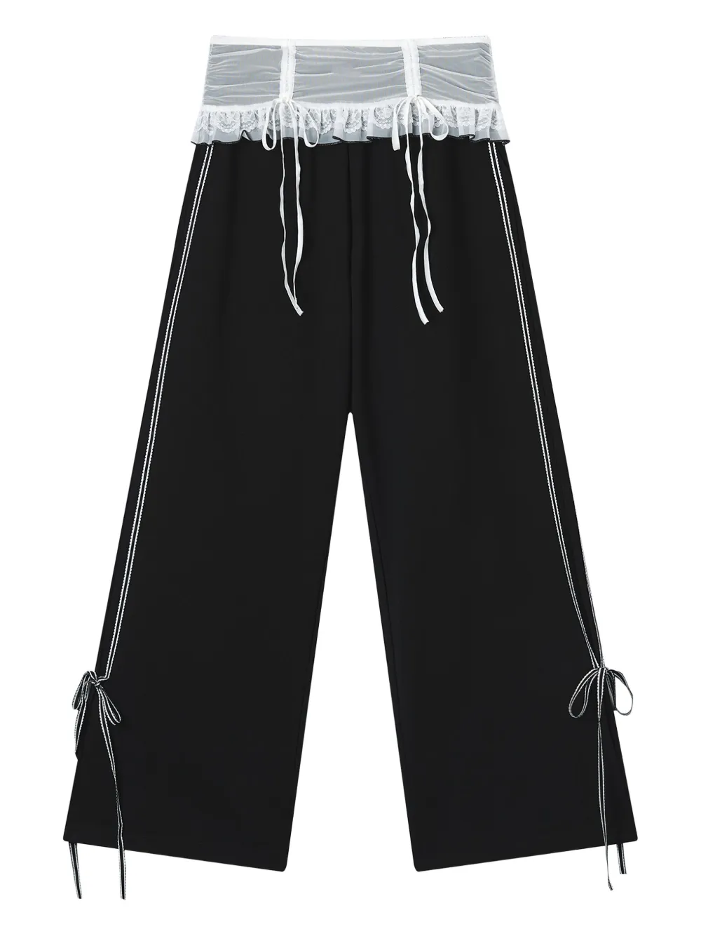 B+ab Ruffle-detail Side-stripe Trousers In Black