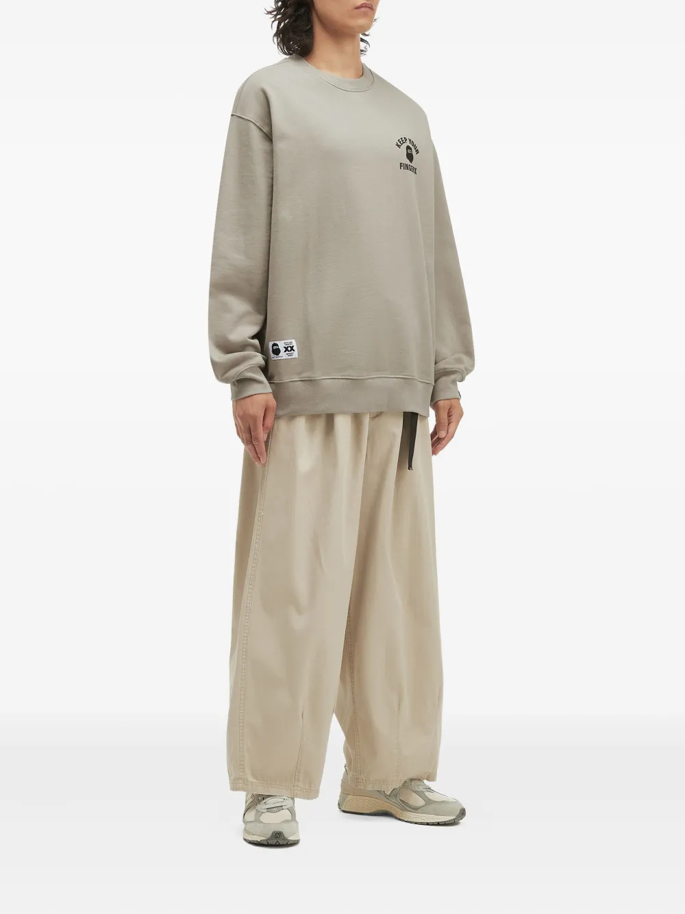 FINGERCROXX Sweater met ronde hals en logoprint - Beige