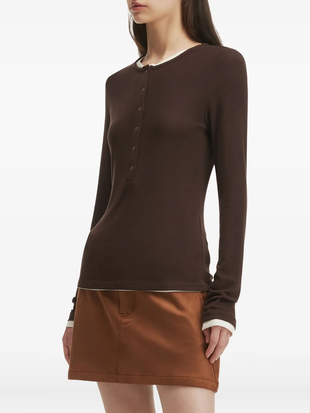 B+ab Long-sleeve Half-button T-shirt In Brown