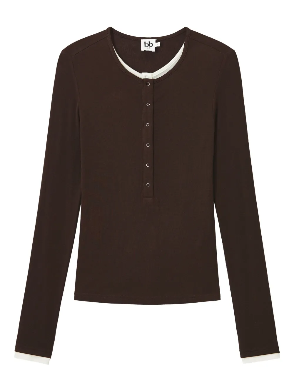B+ab Long-sleeve Half-button T-shirt In Brown