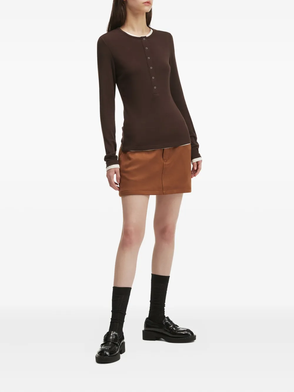 B+ab Long-sleeve Half-button T-shirt In Brown