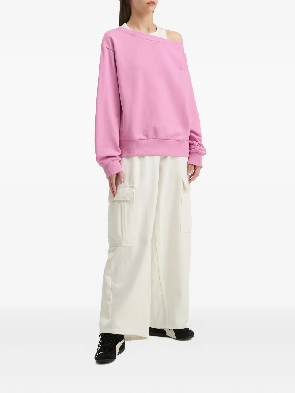 Tout A Coup One-shoulder Sweatshirt (set Of Two) In Pink