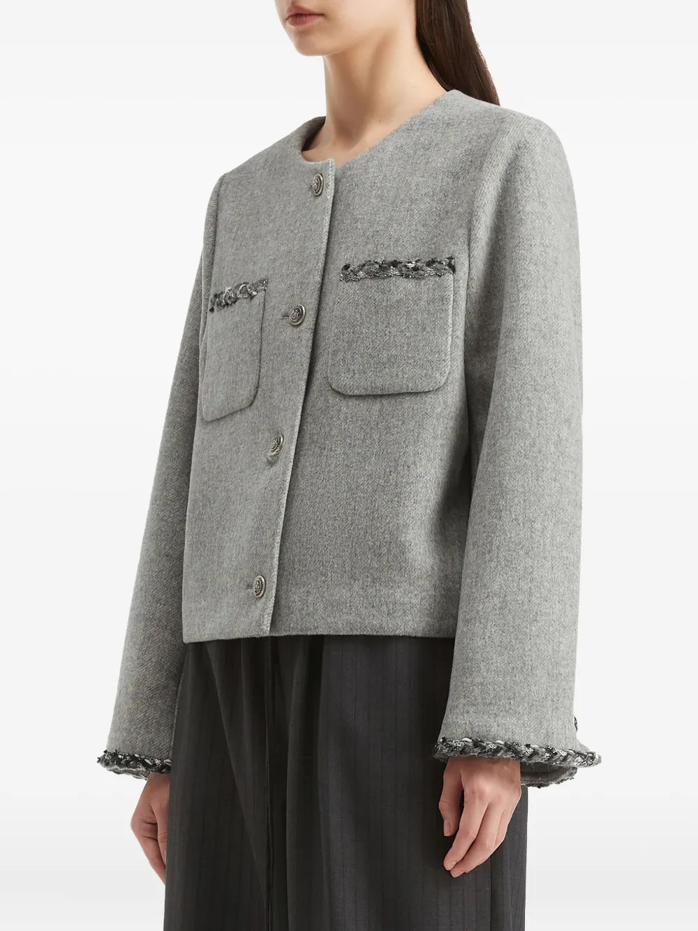 B+ab Pocket-trimmed Embellished-cuff Jacket In Gray