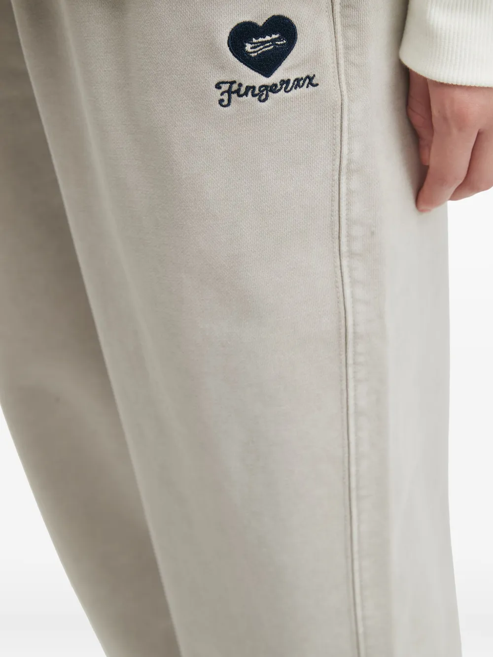 Fingercroxx Embroidered Cuffed Trousers In Gray