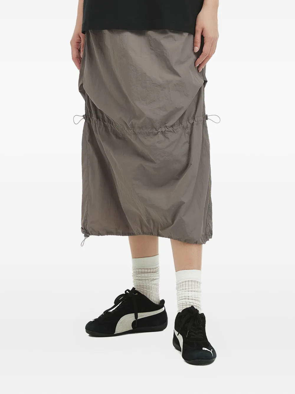 Mini Cream Drawstring Midi Skirt In Gray
