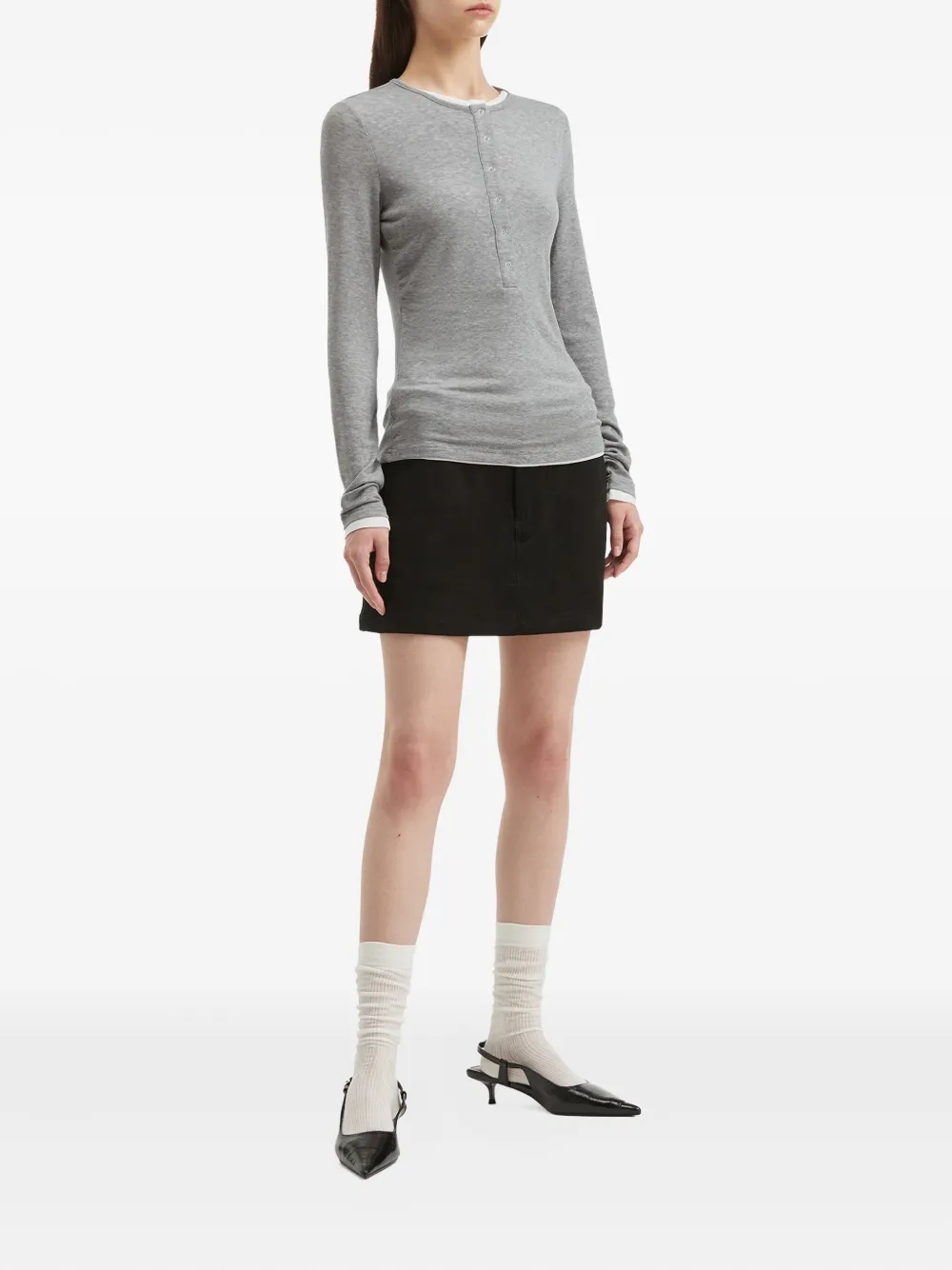 B+ab Henley Long-sleeve Top In Gray