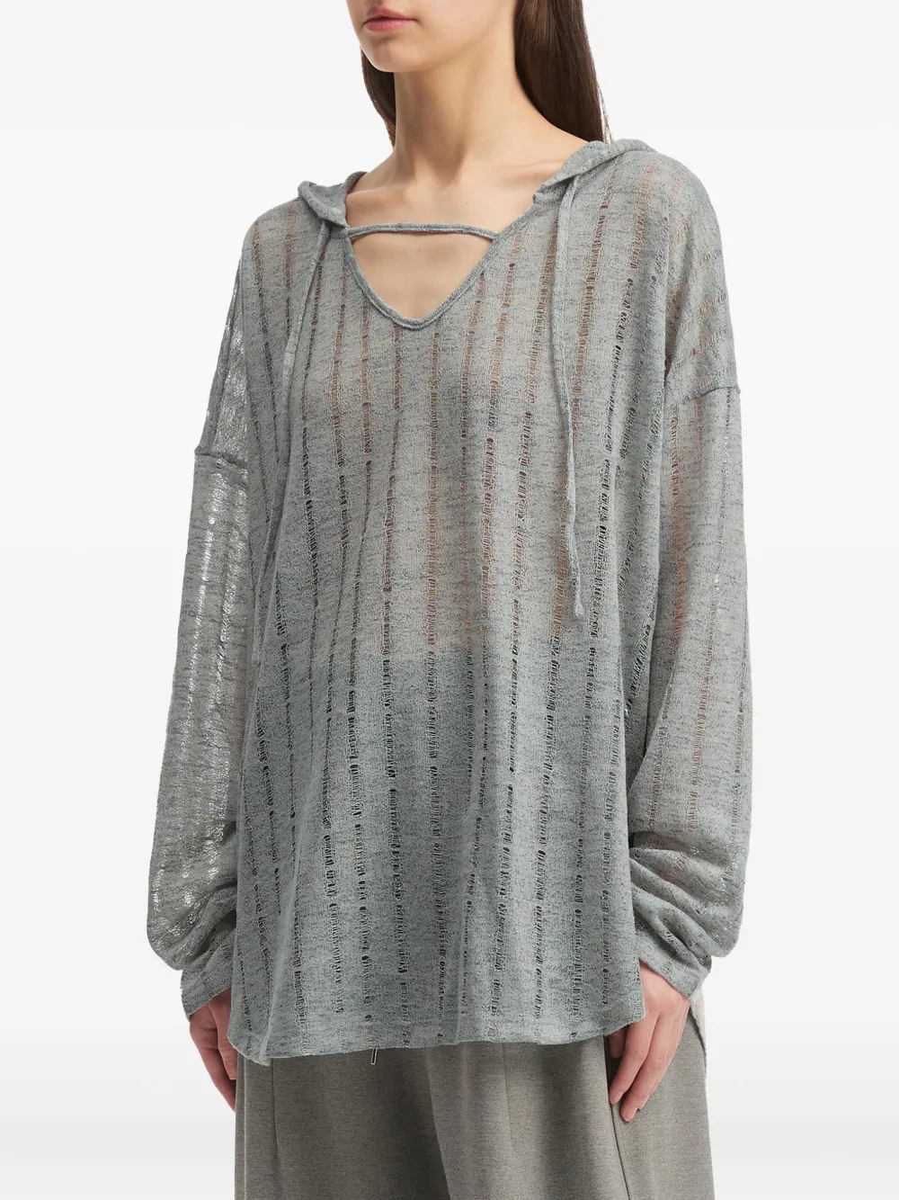 B+ab Hooded Ribbed Knit Top In Gray