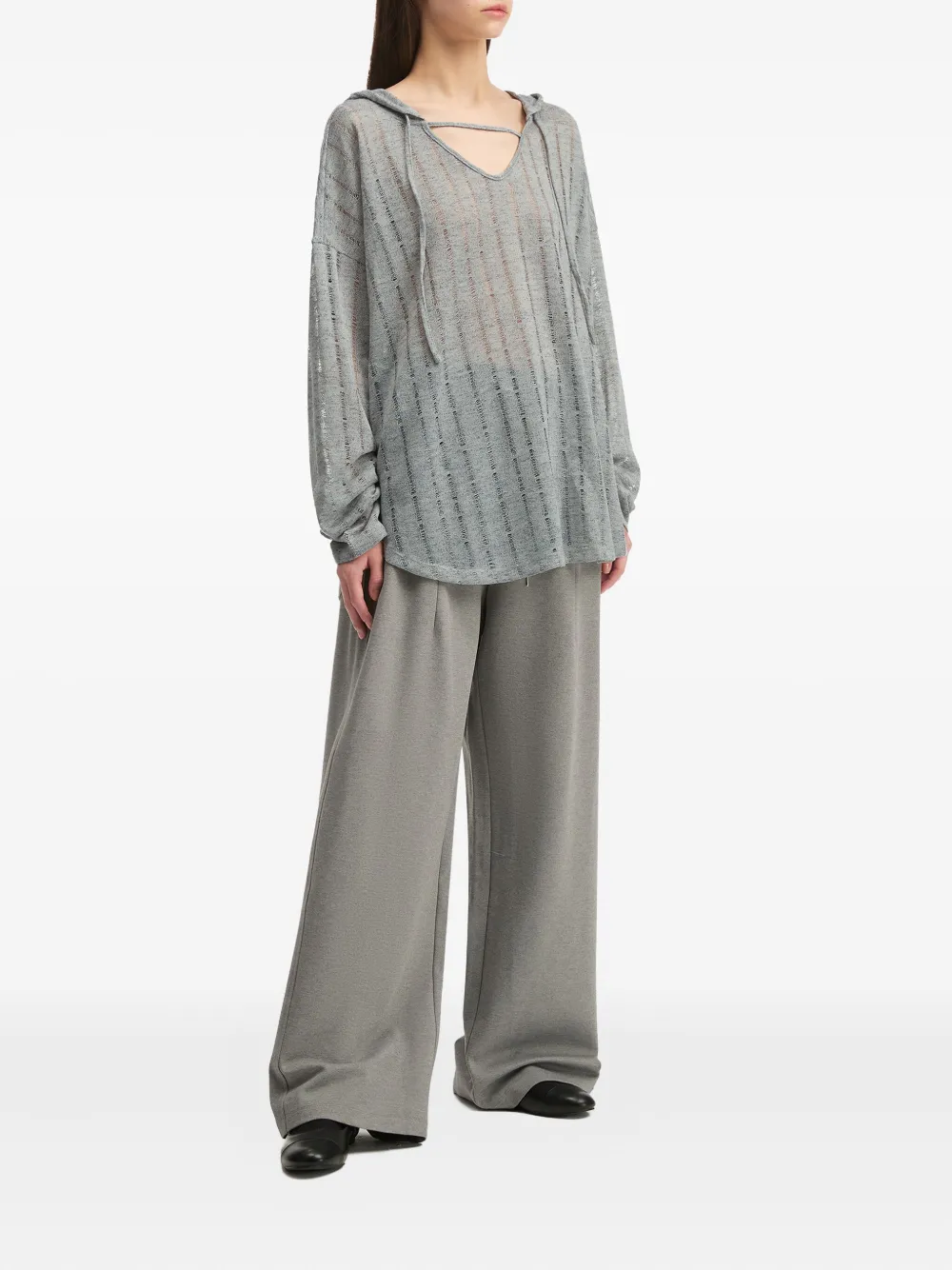 B+ab Ribgebreide top met capuchon - Grijs