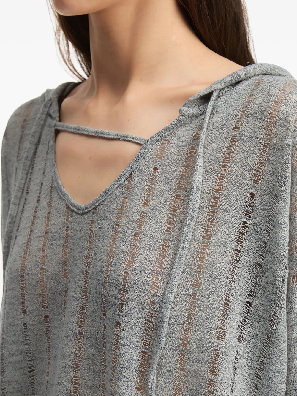 B+ab Hooded Ribbed Knit Top In Gray