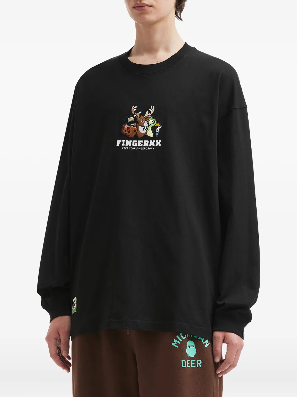 Fingercroxx Embroidered Long-sleeve Top In Black