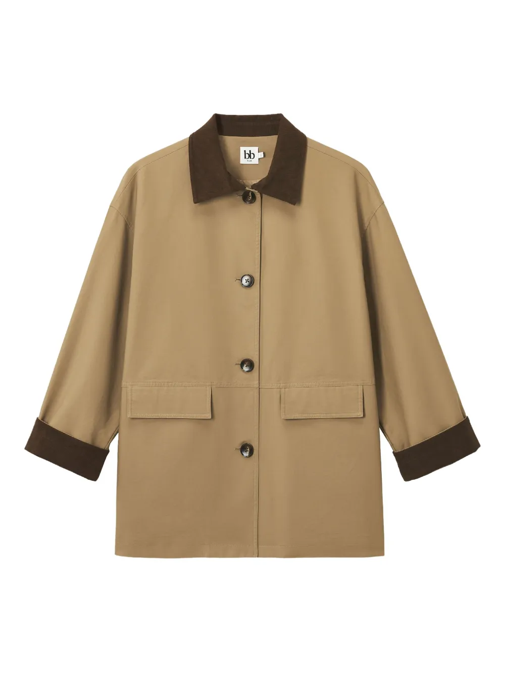 B+ab Corduroy-collar Cotton Coat In Brown