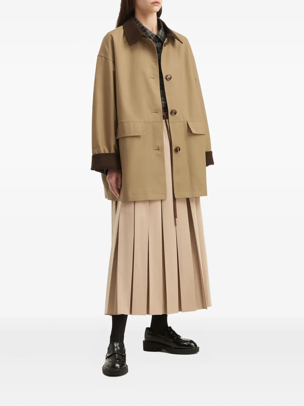 B+ab Corduroy-collar Cotton Coat In Brown