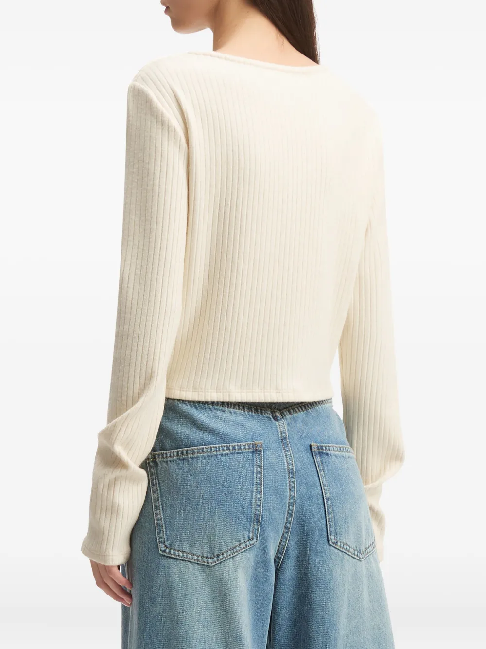 B+ab Ribbed Buttoned Cardigan In Neutral