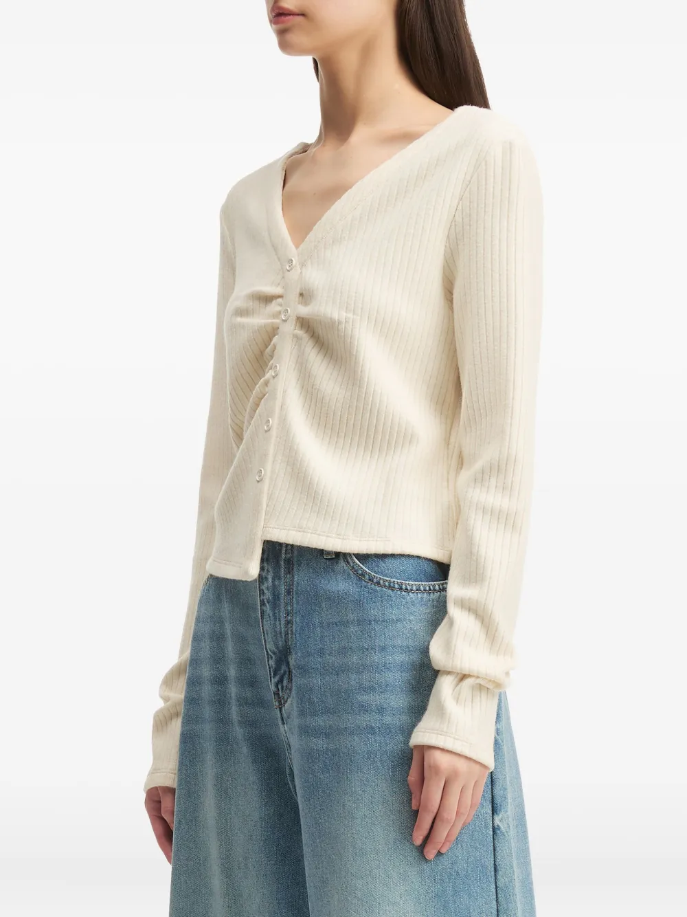 B+ab Ribbed Buttoned Cardigan In Neutral