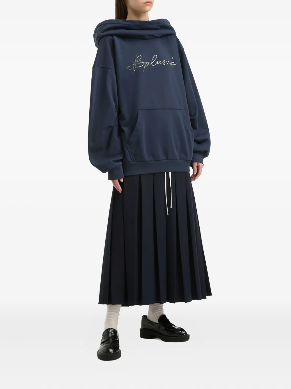 B+ab Midi-plooirok met trekkoord - Blauw