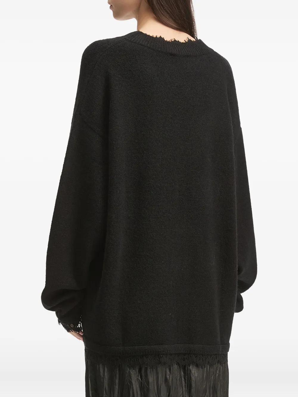 tout a coup Trui met V-hals en kanten afwerking Zwart