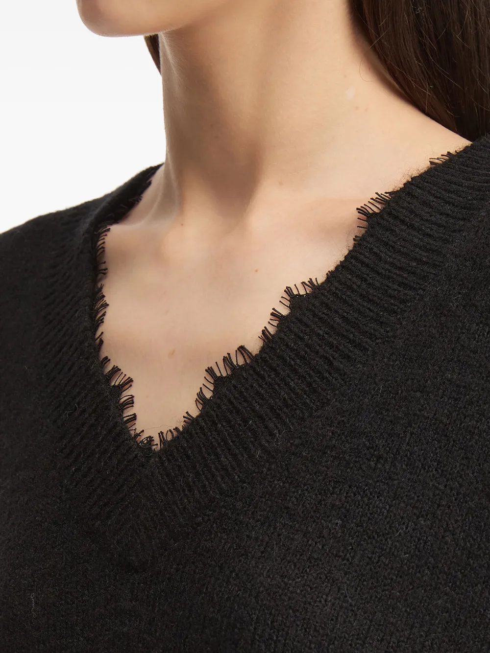 tout a coup Trui met V-hals en kanten afwerking Zwart