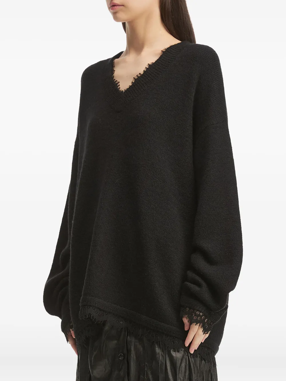 tout a coup Trui met V-hals en kanten afwerking Zwart