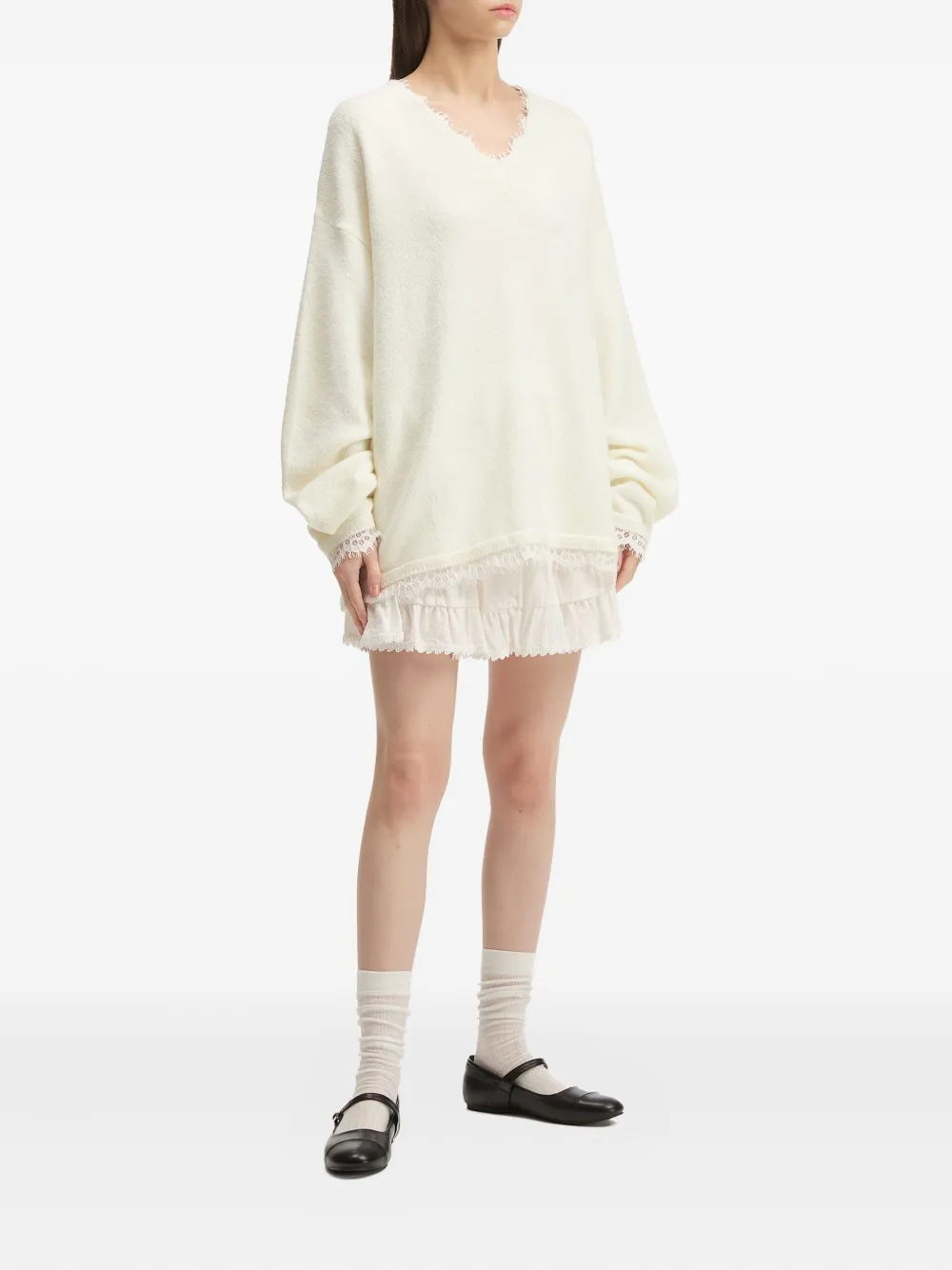 tout a coup lace-trim V-neck sweater | Knitted Sweaters | Image 2