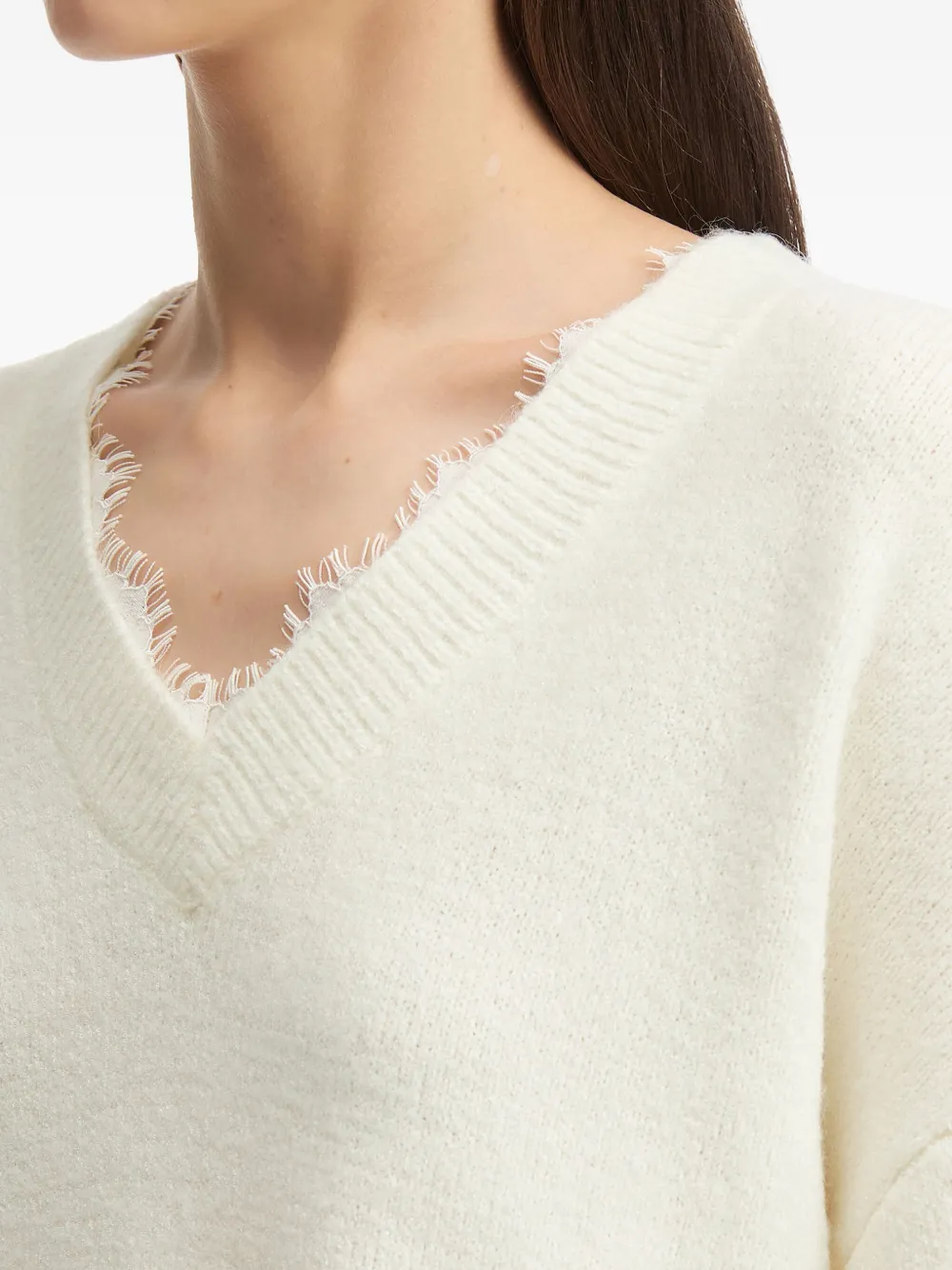 tout a coup Trui met V-hals en kanten afwerking Wit