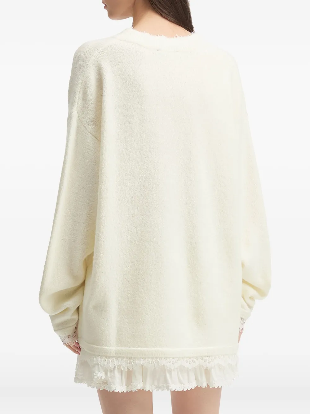 tout a coup Trui met V-hals en kanten afwerking Wit