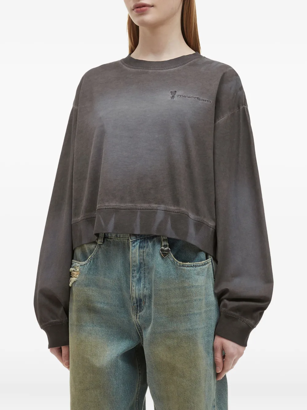  Mini Cream Logo-embroidered Cropped Sweatshirt - Grey 