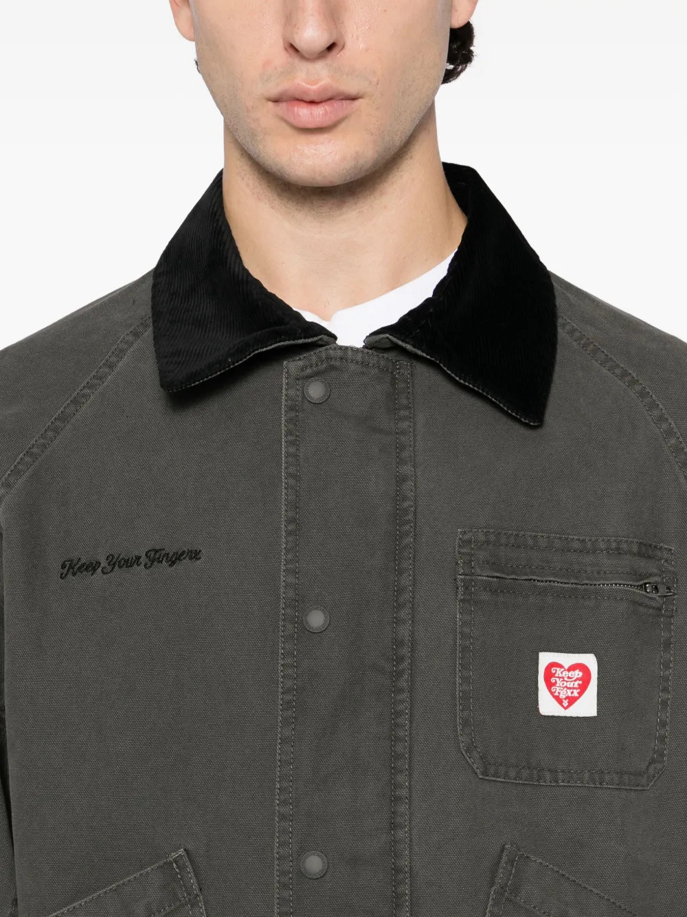 Fingercroxx Slogan-embroidered Jacket In Gray