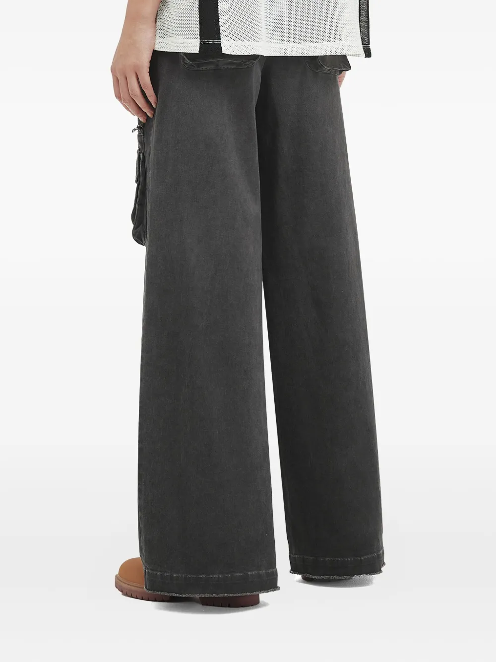 Mini Cream Multiple-pocket Wide-leg Trousers In Gray
