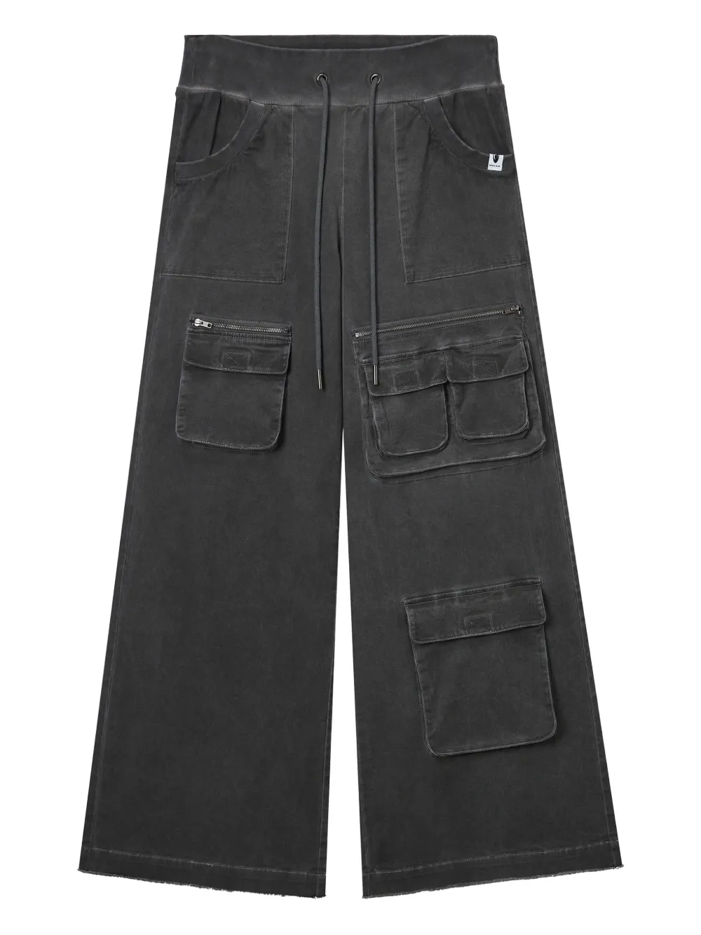 Mini Cream Multiple-pocket Wide-leg Trousers In Gray